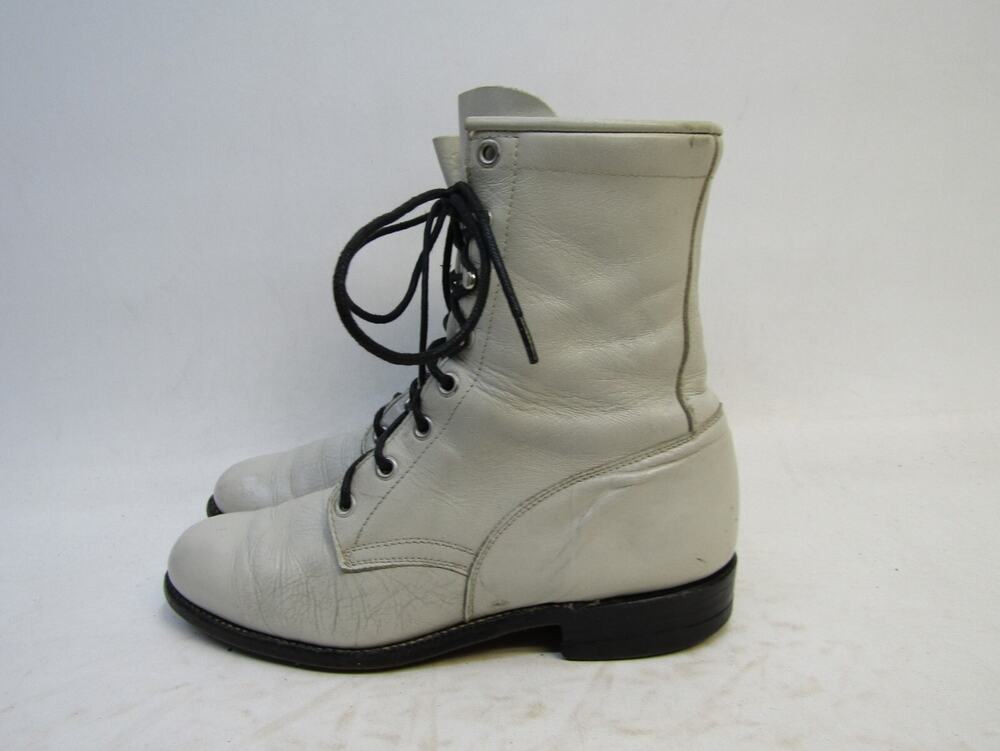 Justin Womens Size 6 B Bone Leather Laces Cowboy Western Boots